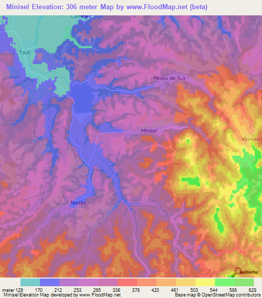 Minisel,Romania Elevation Map