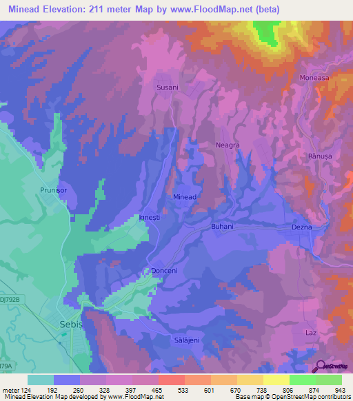 Minead,Romania Elevation Map