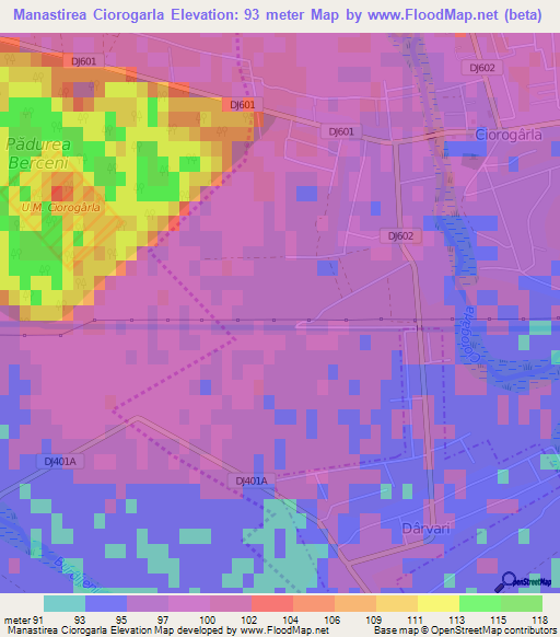 Manastirea Ciorogarla,Romania Elevation Map