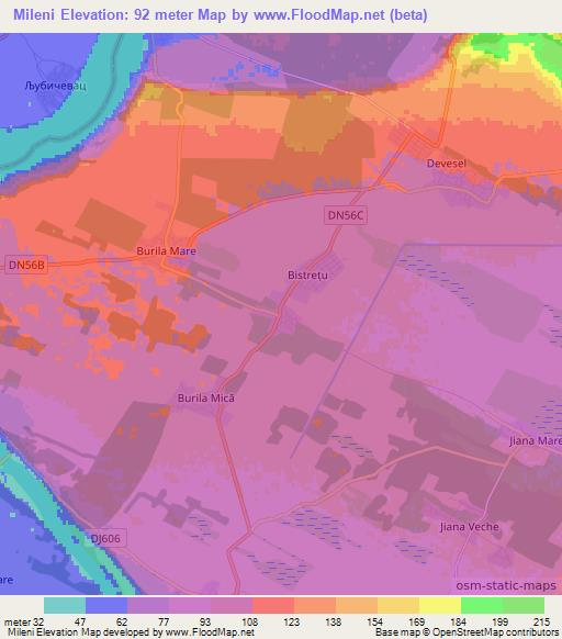 Mileni,Romania Elevation Map