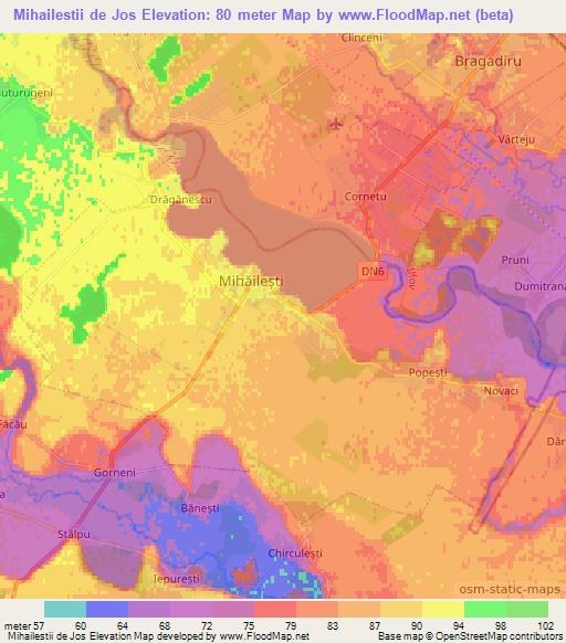 Mihailestii de Jos,Romania Elevation Map