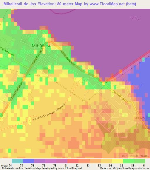 Mihailestii de Jos,Romania Elevation Map