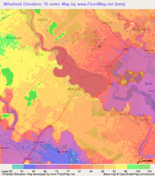 Mihailesti,Romania Elevation Map