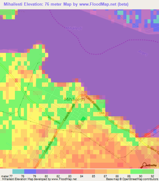 Mihailesti,Romania Elevation Map