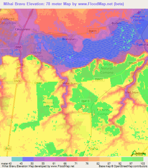 Mihai Bravu,Romania Elevation Map