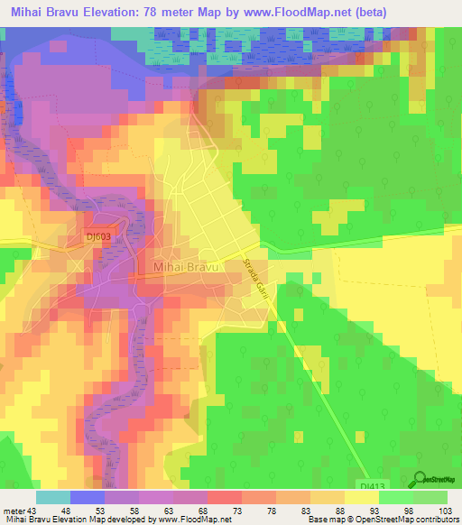 Mihai Bravu,Romania Elevation Map