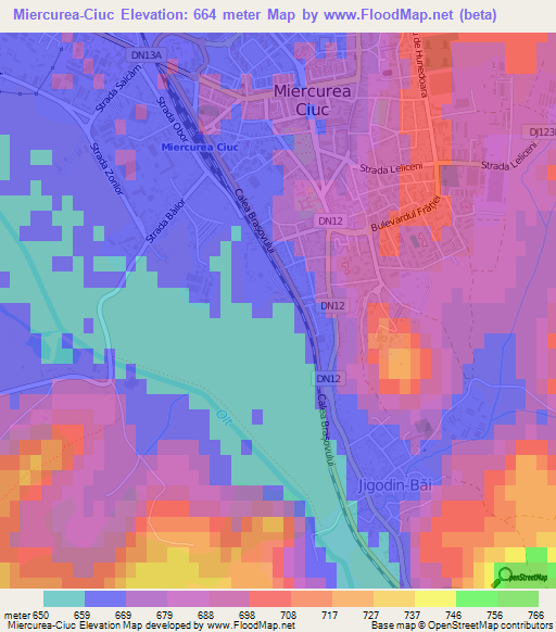 Miercurea-Ciuc,Romania Elevation Map