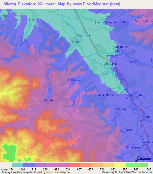 Mierag,Romania Elevation Map