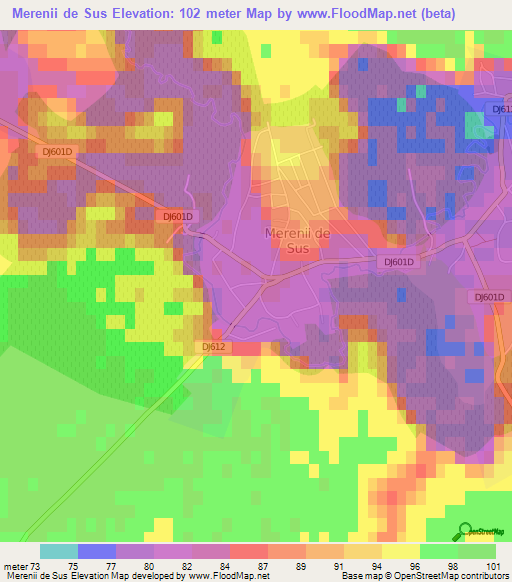 Merenii de Sus,Romania Elevation Map