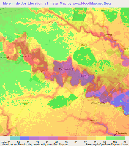 Merenii de Jos,Romania Elevation Map