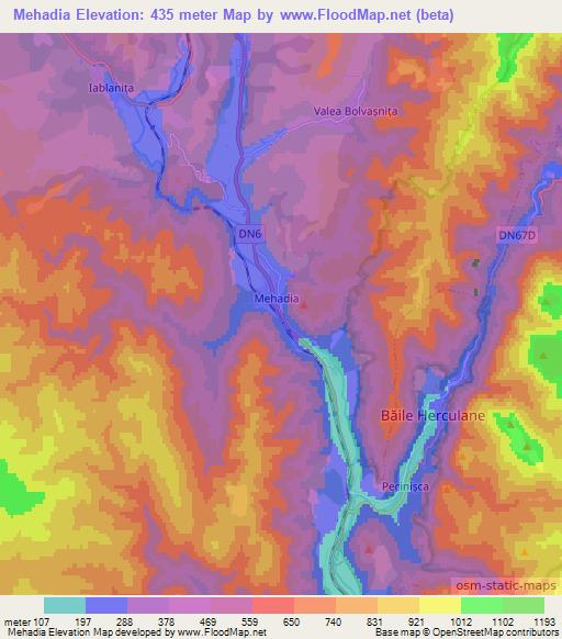 Mehadia,Romania Elevation Map