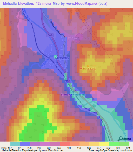 Mehadia,Romania Elevation Map