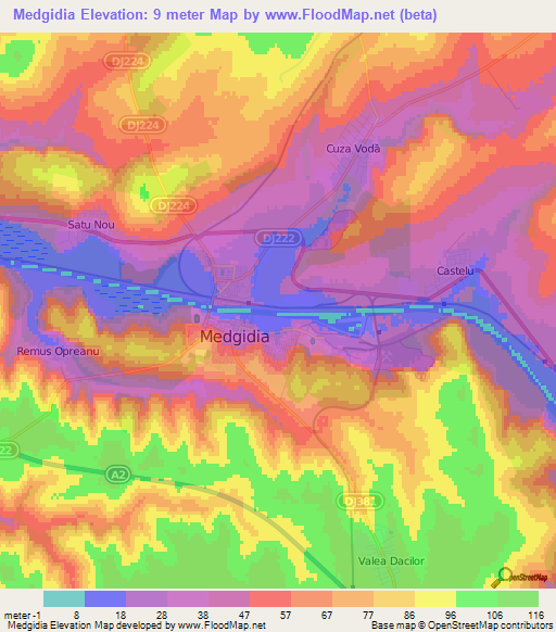 Medgidia,Romania Elevation Map