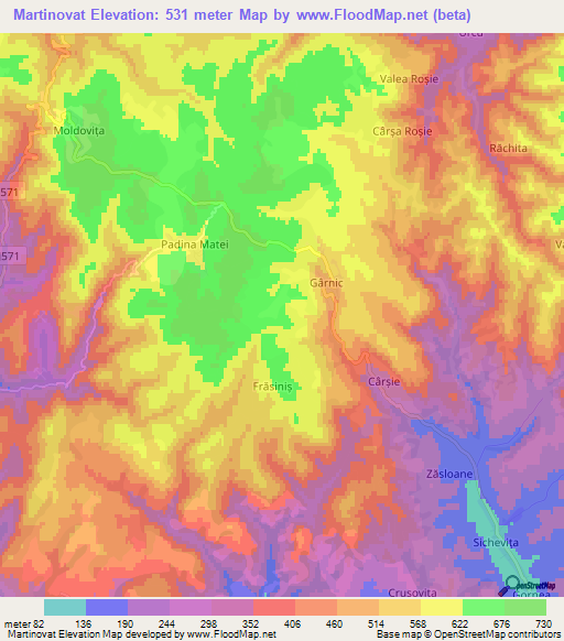 Martinovat,Romania Elevation Map