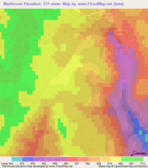 Martinovat,Romania Elevation Map