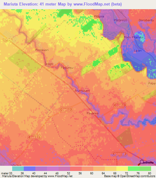 Mariuta,Romania Elevation Map