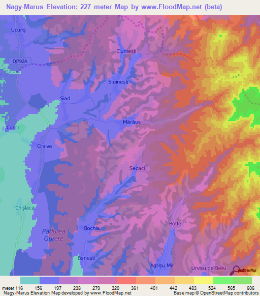 Nagy-Marus,Romania Elevation Map