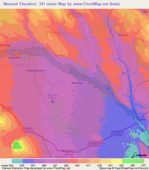 Maneuti,Romania Elevation Map