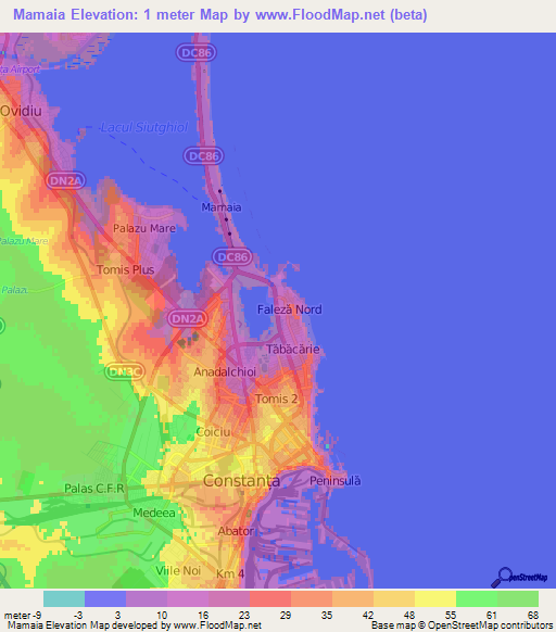 Mamaia,Romania Elevation Map