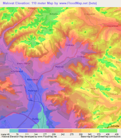 Malovat,Romania Elevation Map