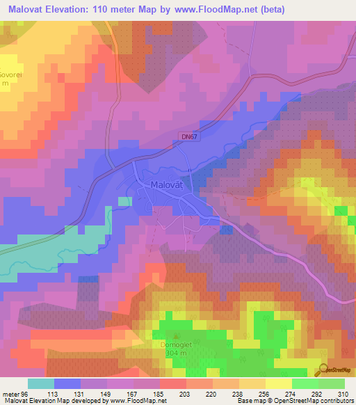 Malovat,Romania Elevation Map