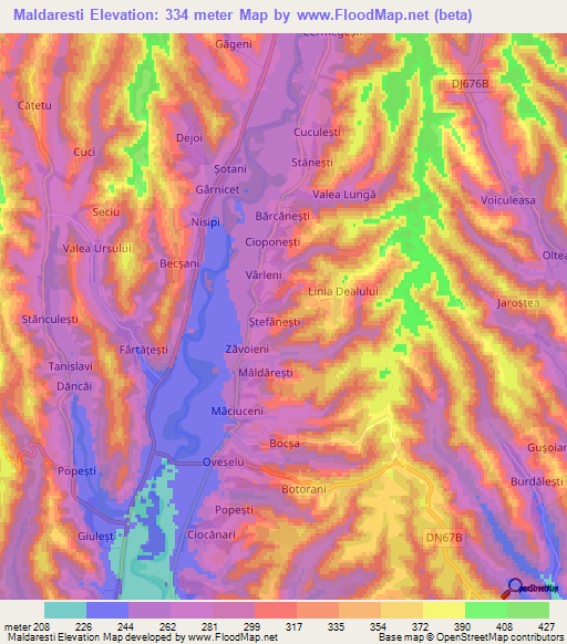 Maldaresti,Romania Elevation Map