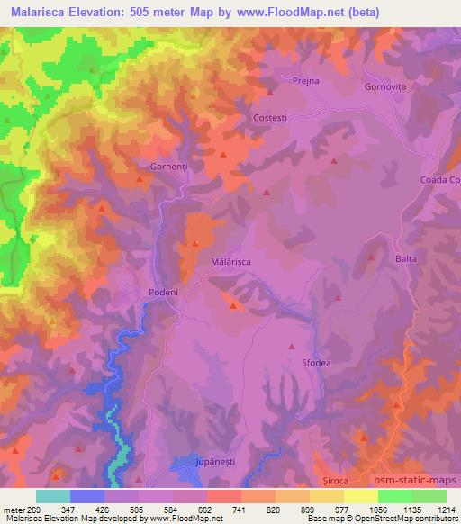 Malarisca,Romania Elevation Map