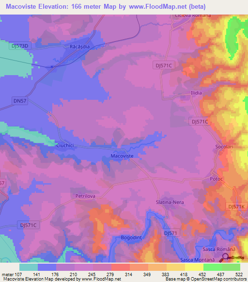 Macoviste,Romania Elevation Map