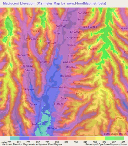 Maciuceni,Romania Elevation Map