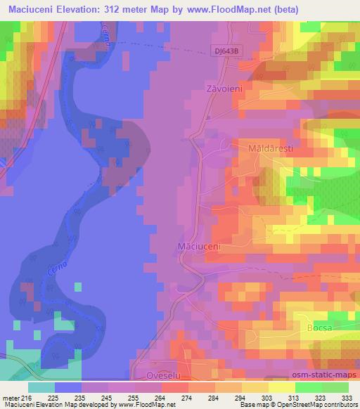 Maciuceni,Romania Elevation Map