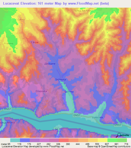 Lucacevat,Romania Elevation Map