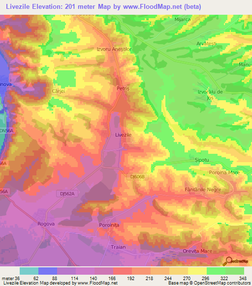 Livezile,Romania Elevation Map