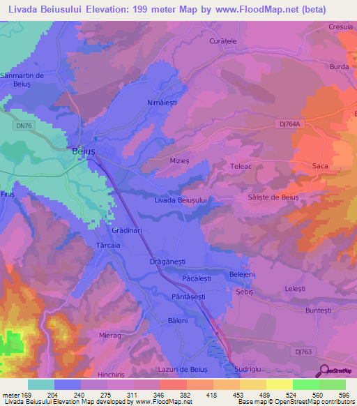 Livada Beiusului,Romania Elevation Map