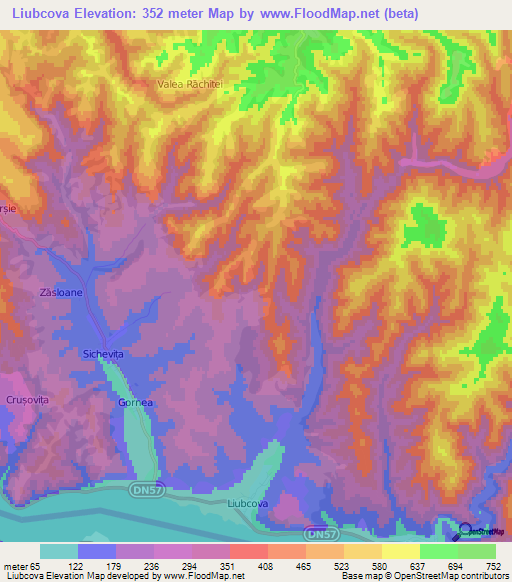 Liubcova,Romania Elevation Map