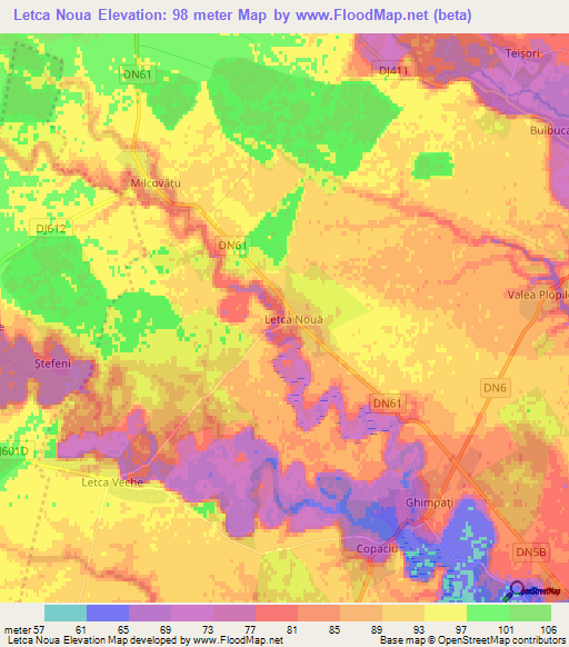 Letca Noua,Romania Elevation Map