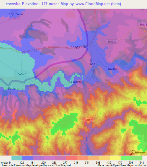 Lescovita,Romania Elevation Map