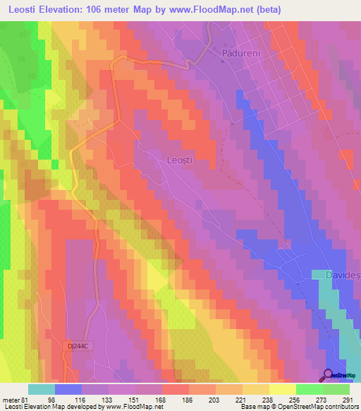 Leosti,Romania Elevation Map