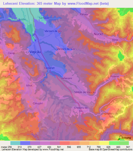 Leheceni,Romania Elevation Map