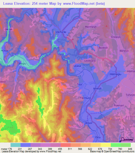 Leasa,Romania Elevation Map