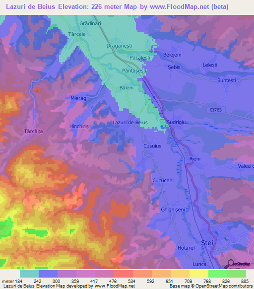 Lazuri de Beius,Romania Elevation Map