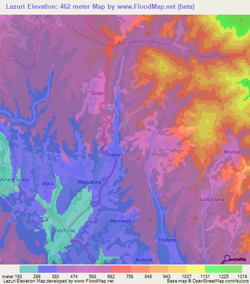 Lazuri,Romania Elevation Map