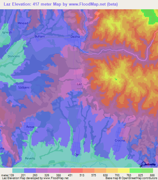 Laz,Romania Elevation Map