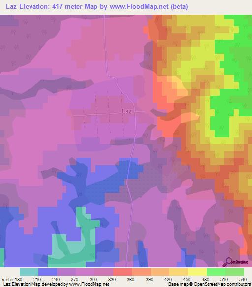 Laz,Romania Elevation Map