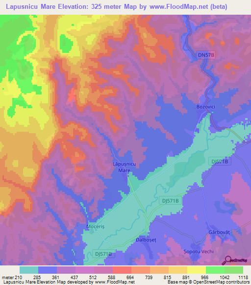 Lapusnicu Mare,Romania Elevation Map