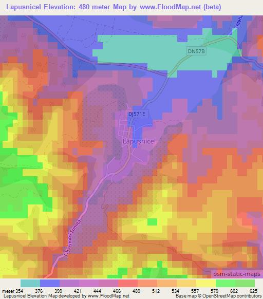 Lapusnicel,Romania Elevation Map