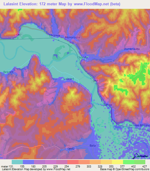 Lalasint,Romania Elevation Map