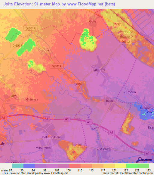 Joita,Romania Elevation Map