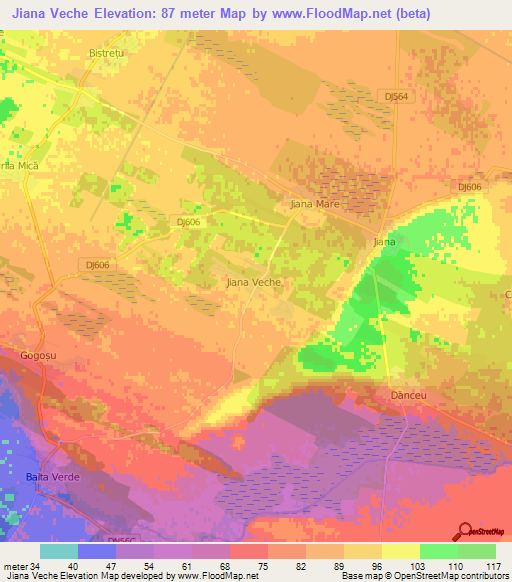 Jiana Veche,Romania Elevation Map