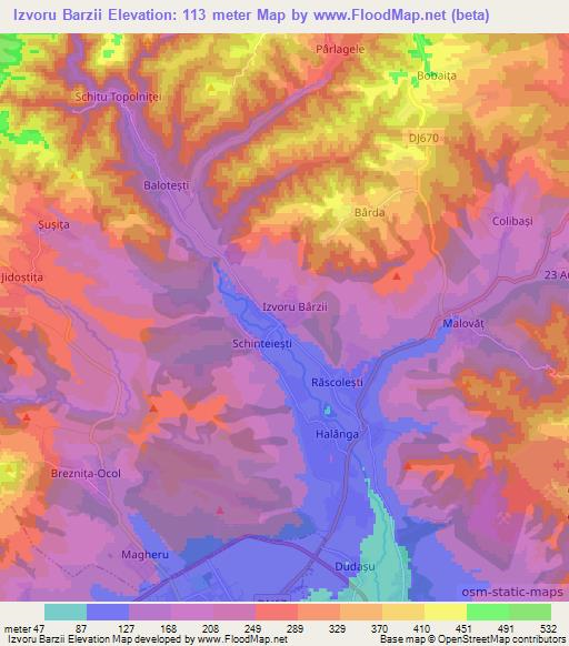 Izvoru Barzii,Romania Elevation Map