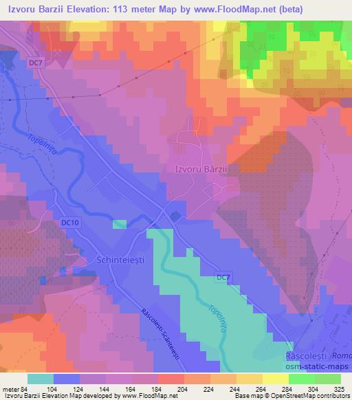 Izvoru Barzii,Romania Elevation Map